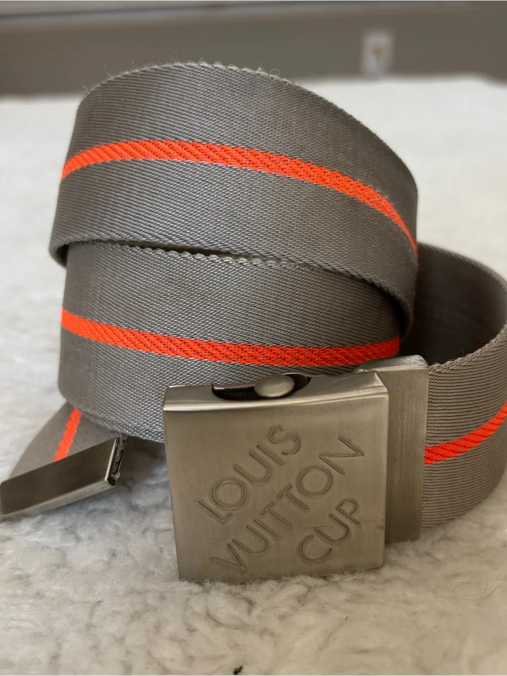 Louis Vuitton Cup Nylon Gray/Orange Adjustable Belt